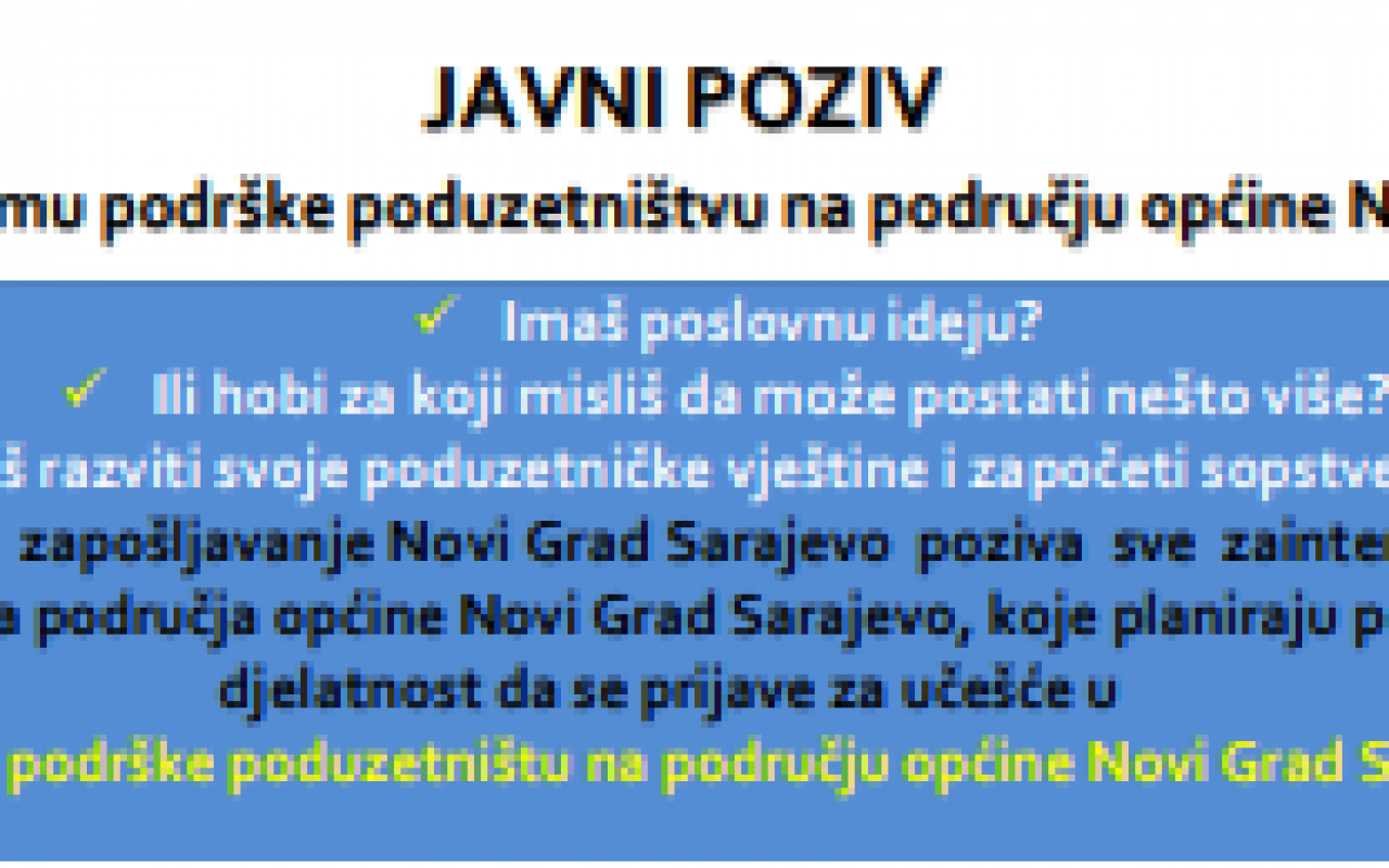 Lokalno partnerstvo za  zapošljavanje Novi Grad Sarajevo objavilo novi Javni poziv